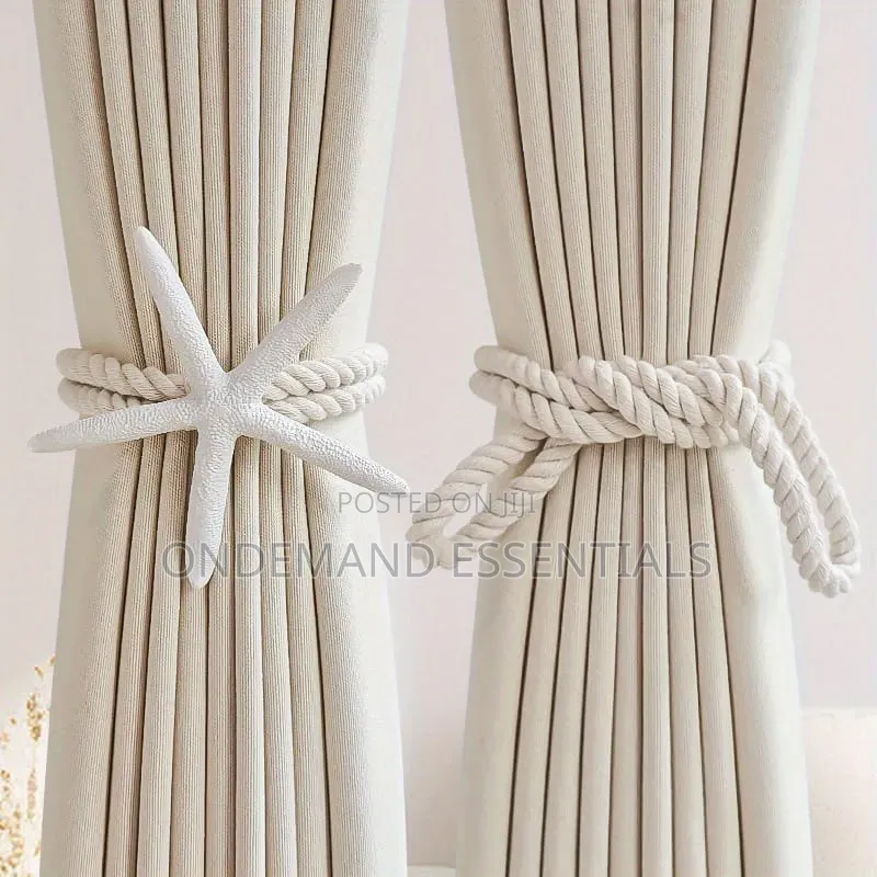 Adjustable Boho Curtain Tiebacks Handwoven Natural Starfish