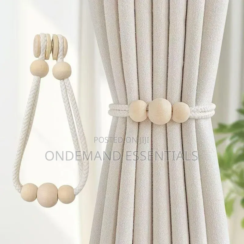 *2pcs Nordic Magnetic Curtain Binding Strap Solid Wood Woven Curtain