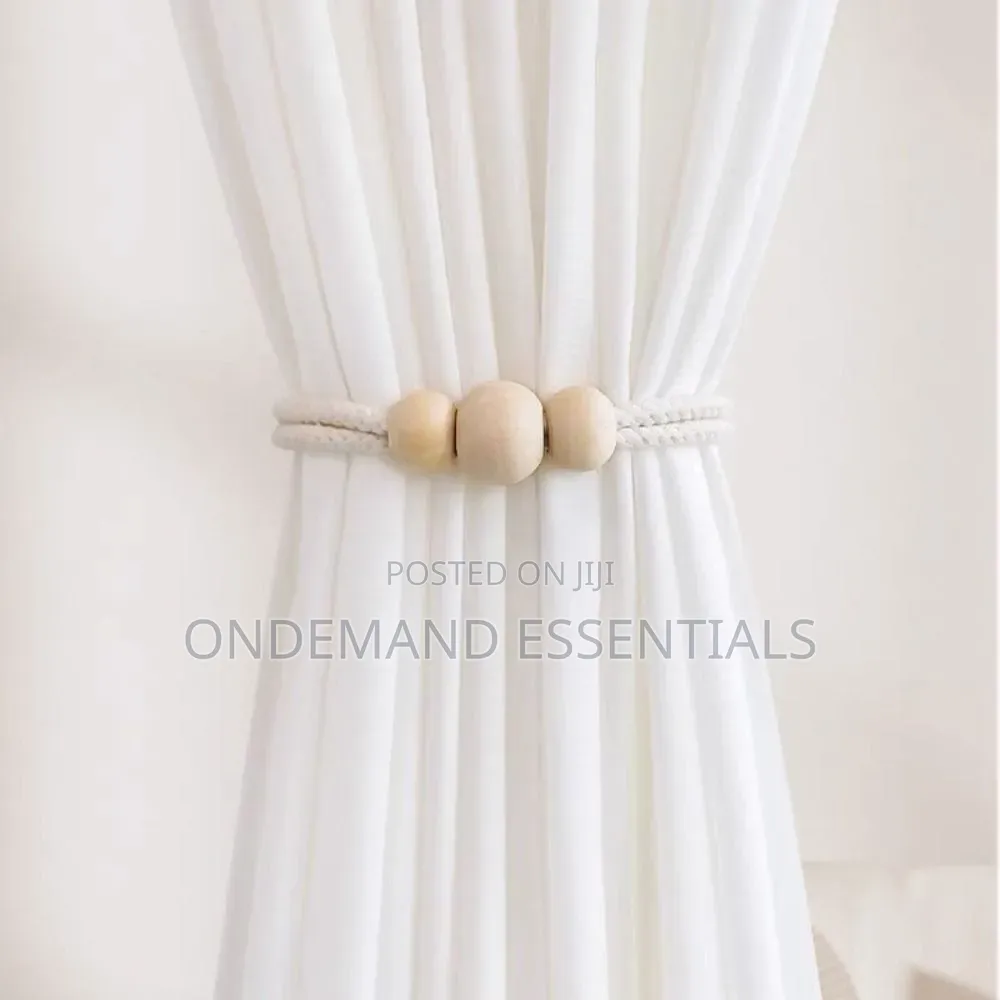 *2pcs Nordic Magnetic Curtain Binding Strap Solid Wood Woven Curtain