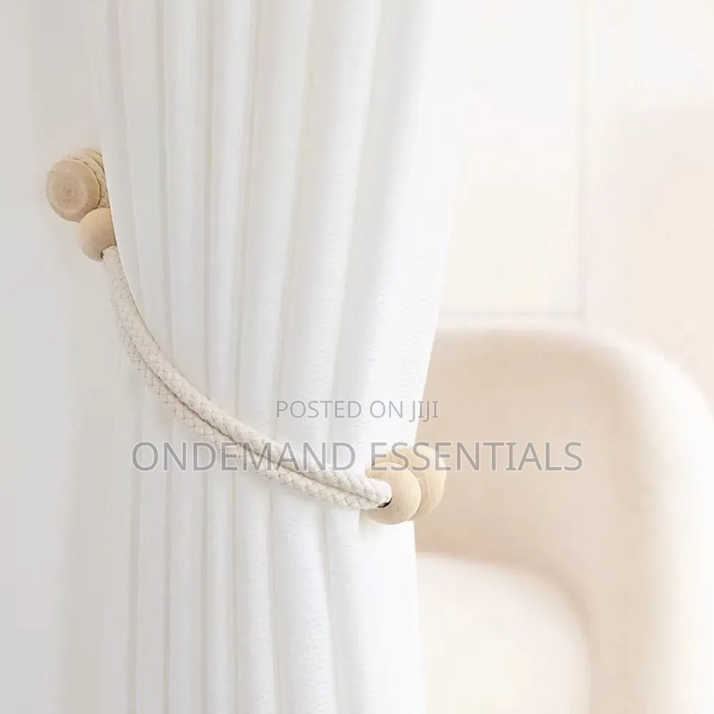 *2pcs Nordic Magnetic Curtain Binding Strap Solid Wood Woven Curtain