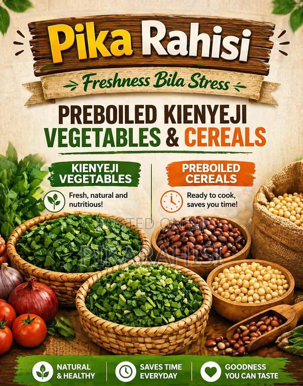 Pre-boiled Kienyeji Vegetables, Cereals Chapati