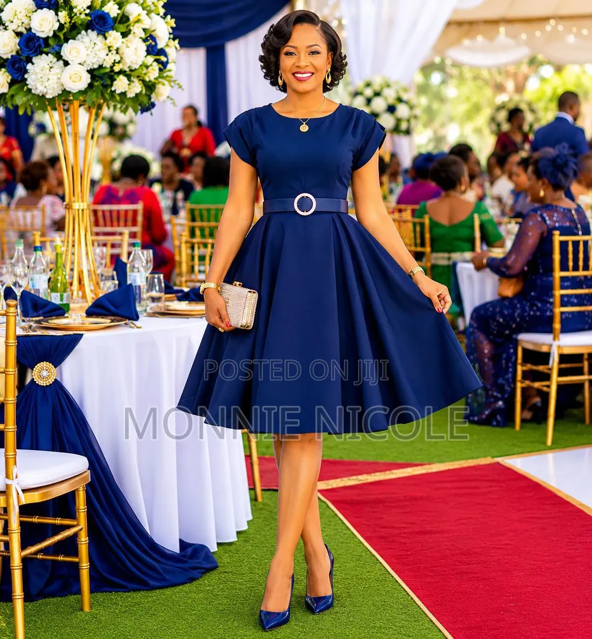 Classy in Fashion Round Navy Blue Dress