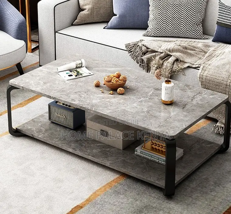 Coffee Table: Marble Effect Coffee Table With MDF Top and Metal Base