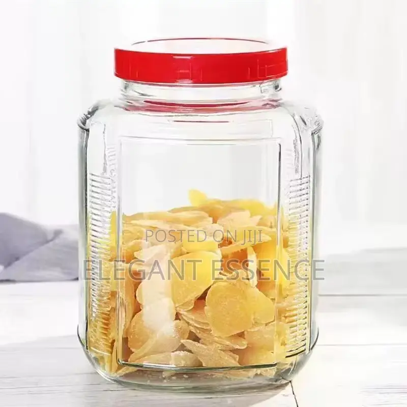4.5l Square Glass Potato Chips Storage Jar With Plastic Lid