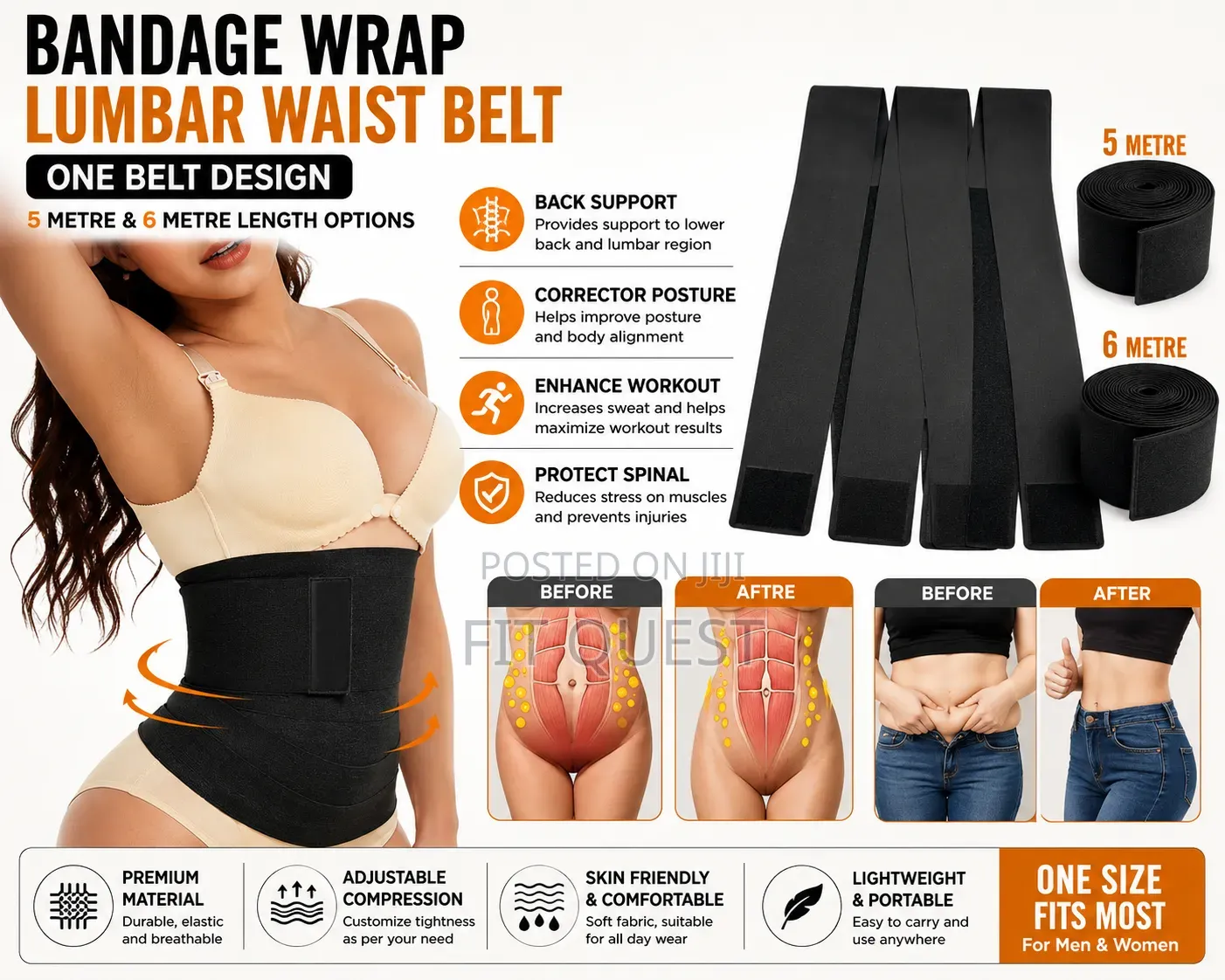 Adjustable 5m Waist Trainer Wrap Belt