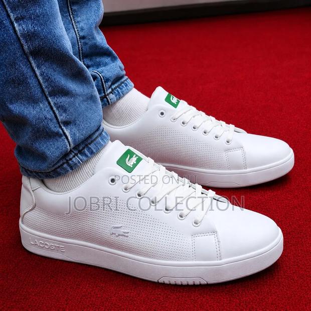All White Lacoste Leather Mens Casual Sneakers - thumbnail 2
