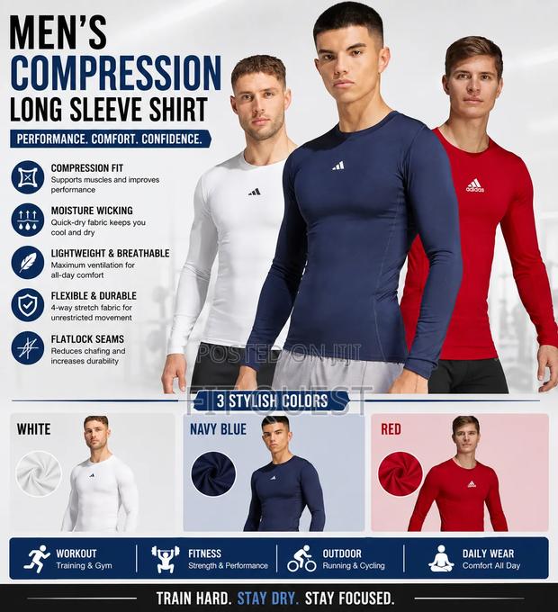 Adidas Men's Compression Base Layer Long Sleeve Training Gym Shirt - thumbnail 2