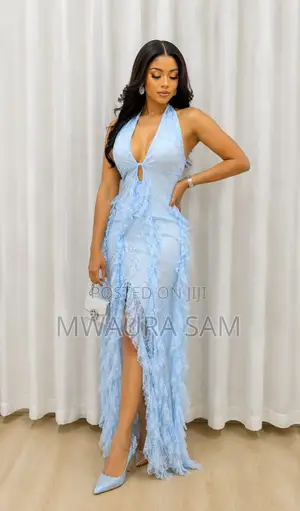 Classy Light Blue High Slit Maxi Dress