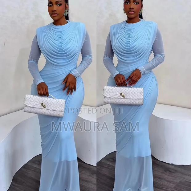 Elegant Ice Blue Ruched Maxi Dress – New - thumbnail 2