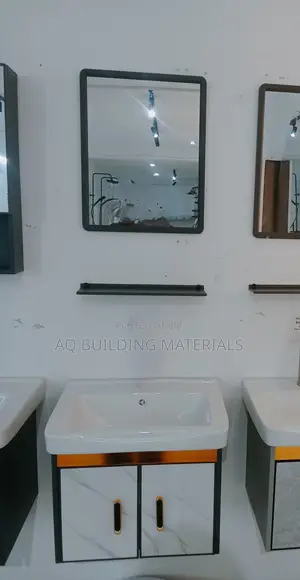 Modern Bathroom Vanity Cabinet Set With Mirror,Basin Tap-black/Gold