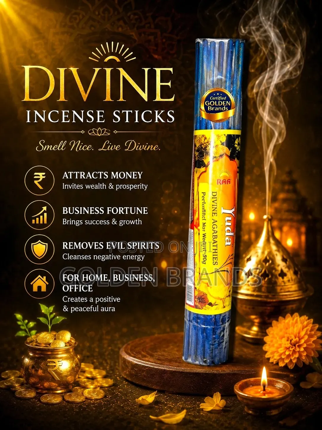 Divine Incense Sticks, Attracts Money, Fortune, Customers 100 PCS