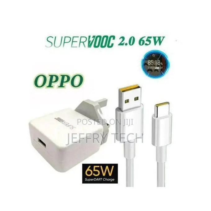 Org Oppo 65w Supervoo Adapter White and Vooc Charging Type-C Cable