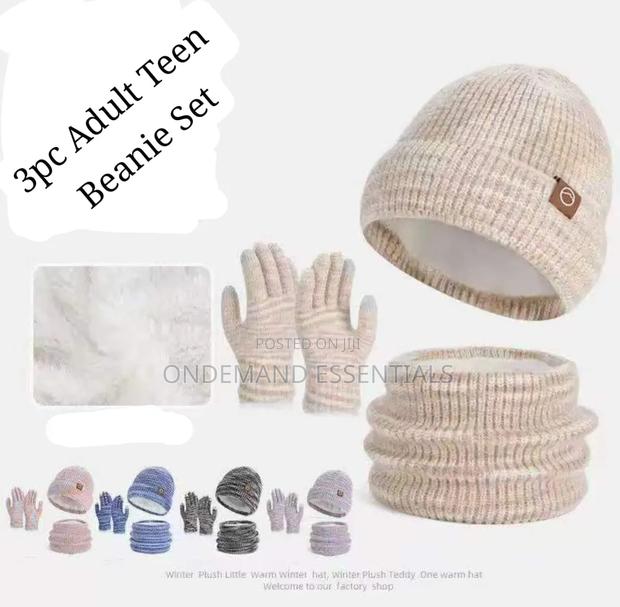 3pc Knitted Hat Beanie Cap Winter Cold Proof Hat Scarf Gloves Set