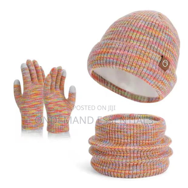 3pc Knitted Hat Beanie Cap Winter Cold Proof Hat Scarf Gloves Set - thumbnail 5