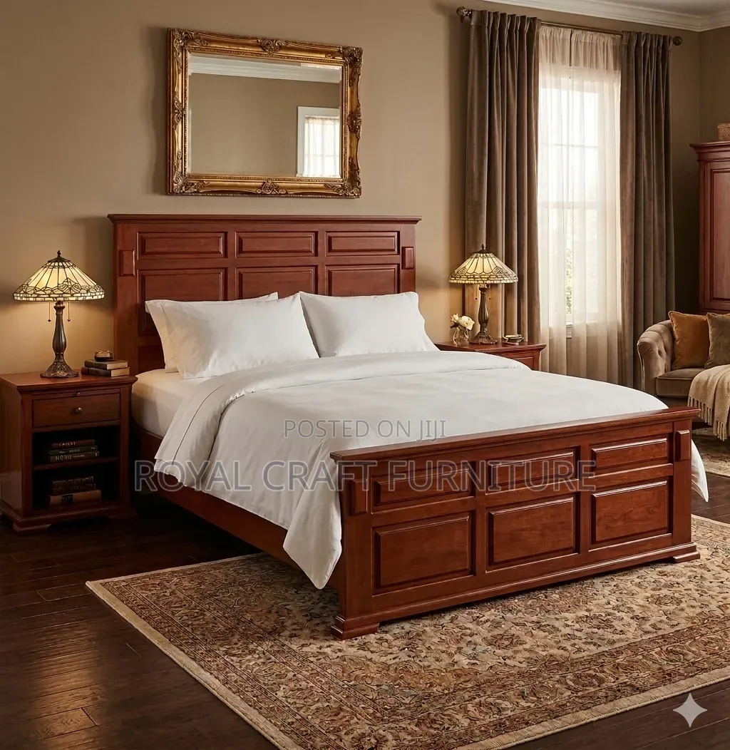 Premium Solid Mahogany Block Panel Bed Frame - Royal Design