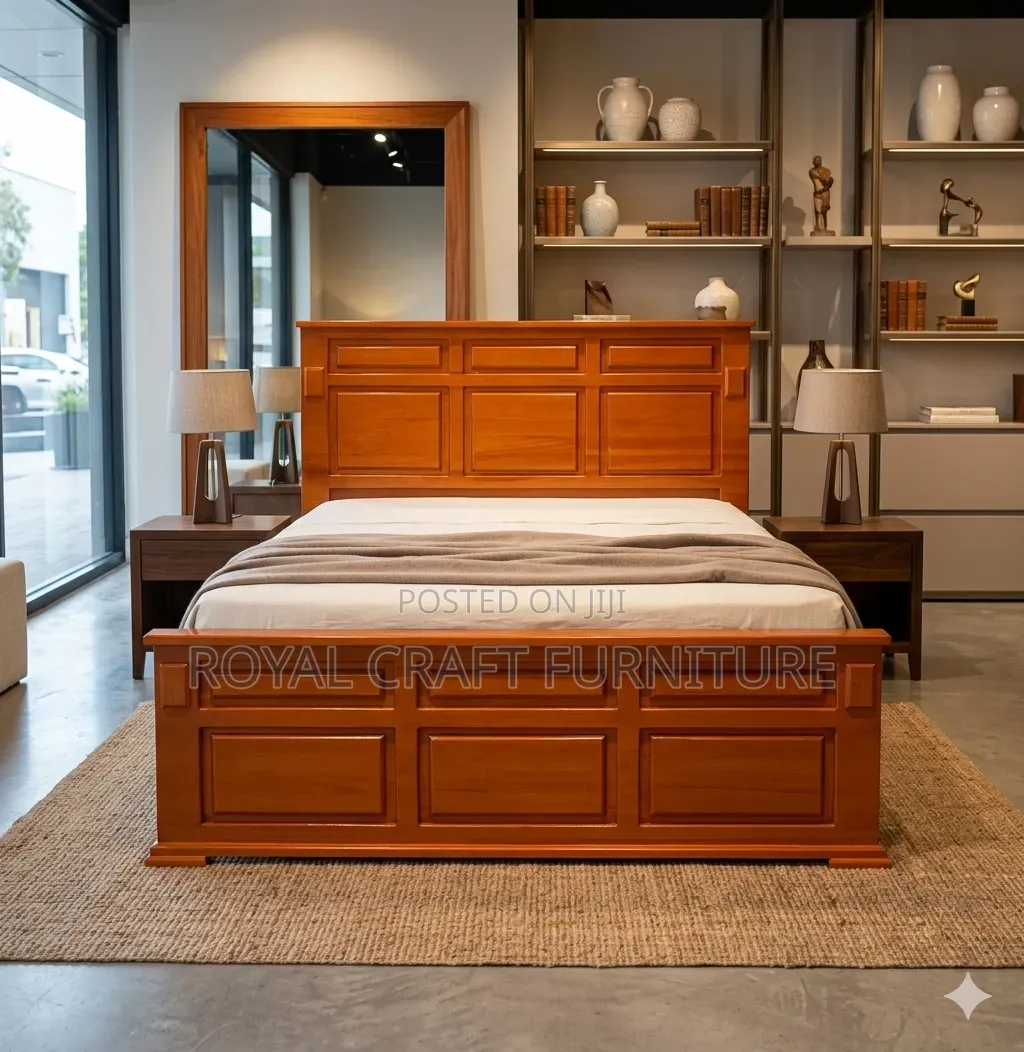 Premium Solid Mahogany Block Panel Bed Frame - Royal Design