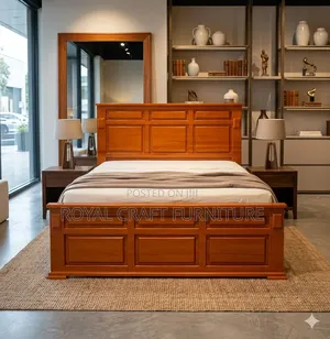 Premium Solid Mahogany Block Panel Bed Frame - Royal Design