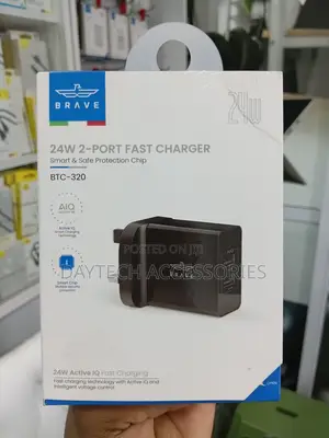 Brave BTC-320 2-Port Usb Wall Charger Capable of 24w Total Output.