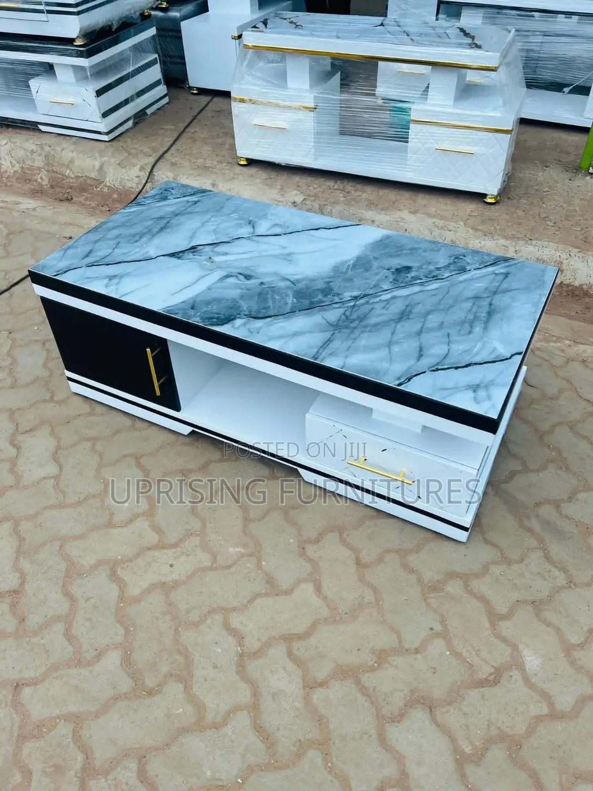 Coffee Table White With Grey Marble Top