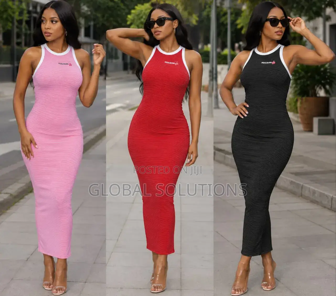 Striped Rib-Knit Bodycon Maxi Dress