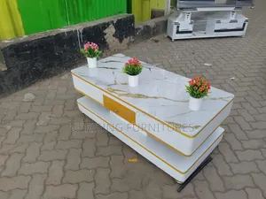 Coffee Table White Gold Marble Top Gold 2×4 Feet