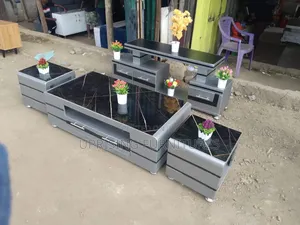 Coffee Table Gray + 2 Stools + Tv Stand With Led Lights