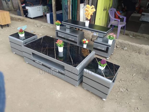Coffee Table Gray + 2 Stools + Tv Stand With Led Lights