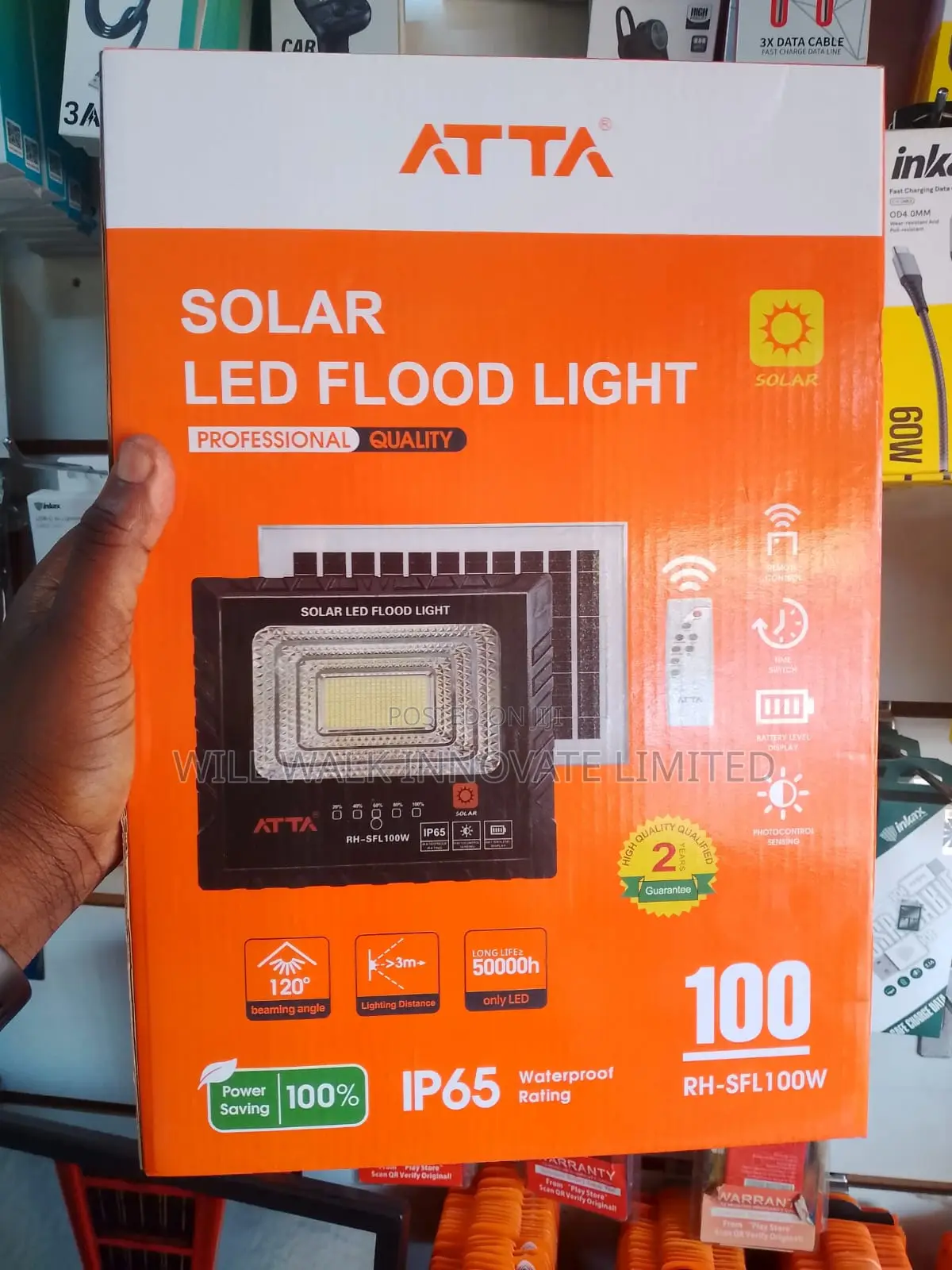 Atta 100w Solar Led Flood Light (Rh-Sfl100w) - Ip65 Waterproof