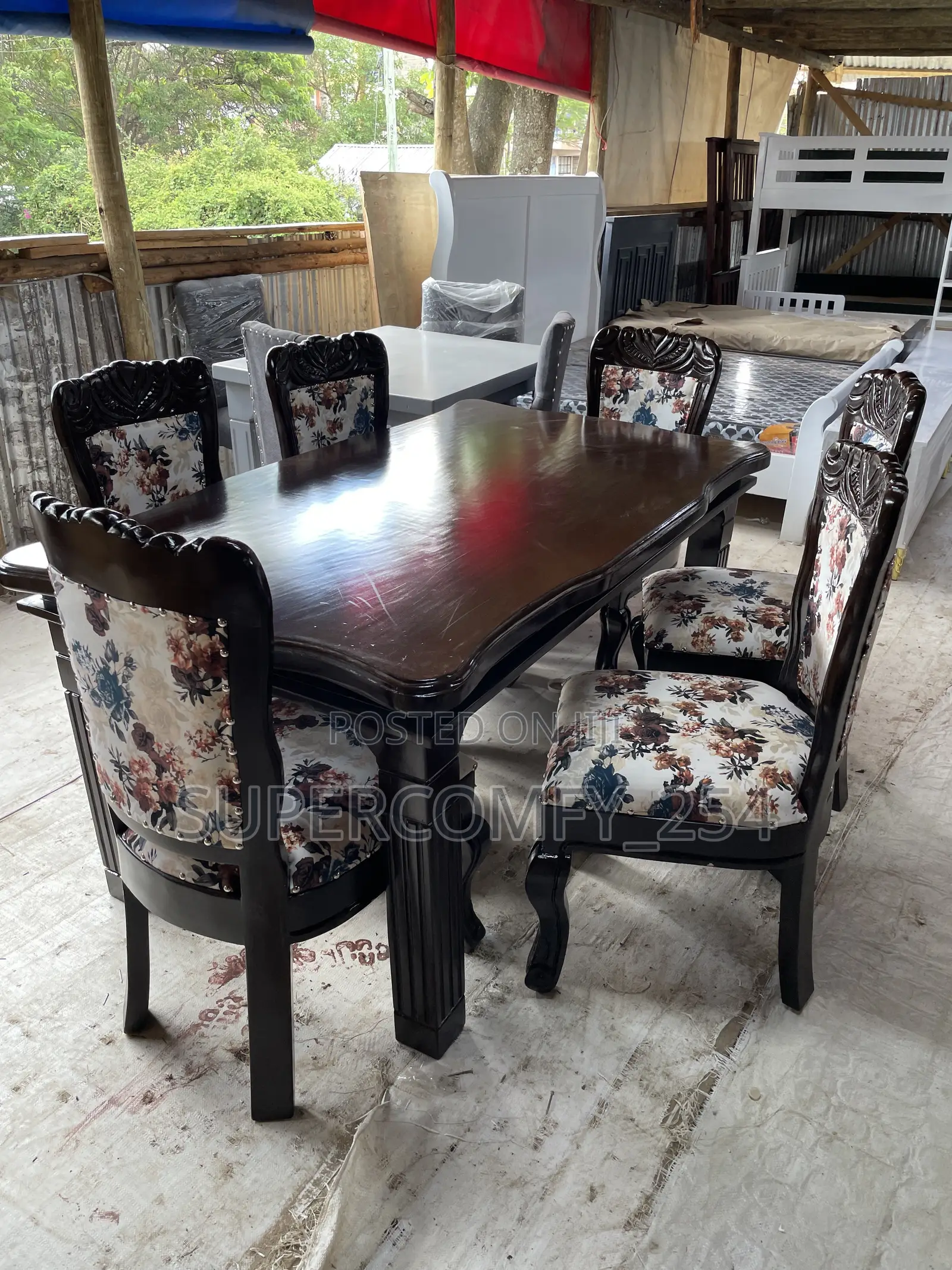 Antique Hardwood Dining Table Set
