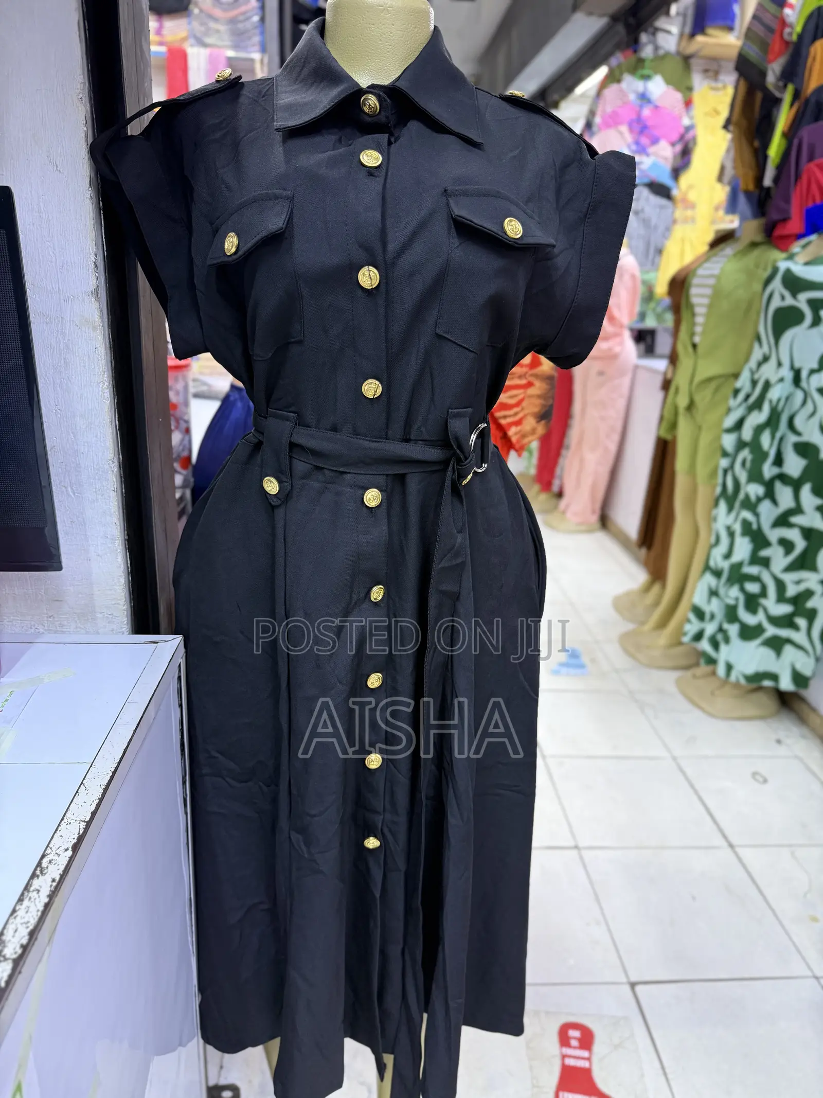 Elegant Black Button-Down Midi Dress