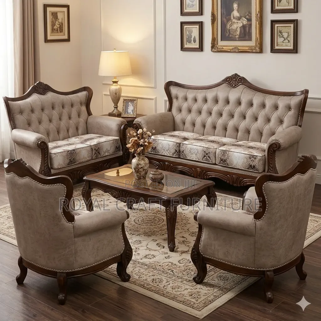 Luxury Royal Victorian Sofa Set - Premium Tufted Cream Fabric