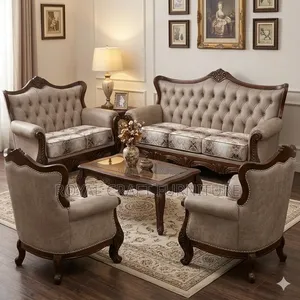 Luxury Royal Victorian Sofa Set - Premium Tufted Cream Fabric