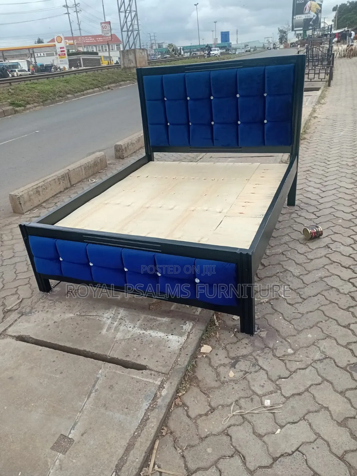 Luxury 5x6 Double Bed Royal Blue Upholstered