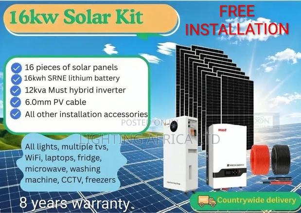 12kva Inverter - 16kwh Lithium Battery -(16)585w Solar Panels Off-Grid