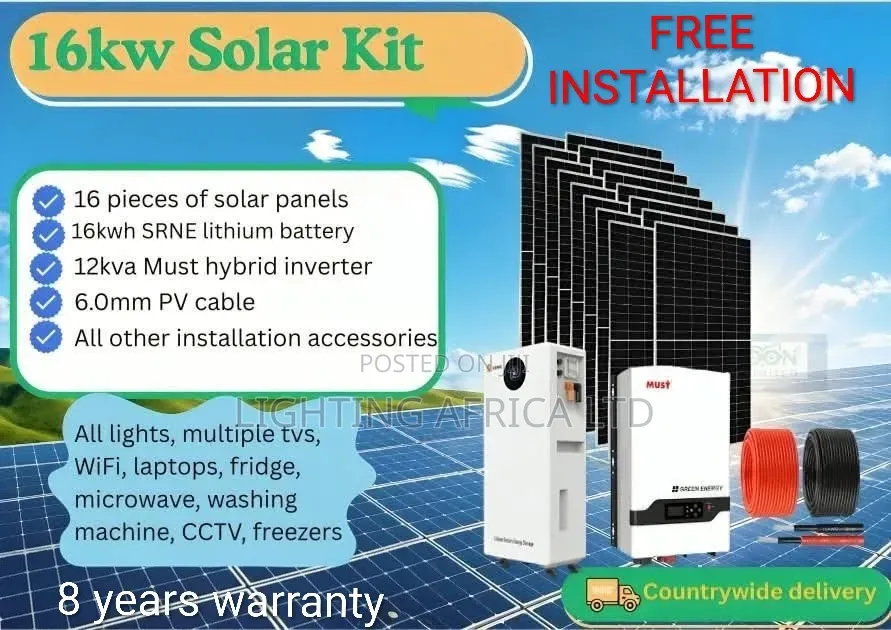 12kva Inverter - 16kwh Lithium Battery -(16)585w Solar Panels Off-Grid