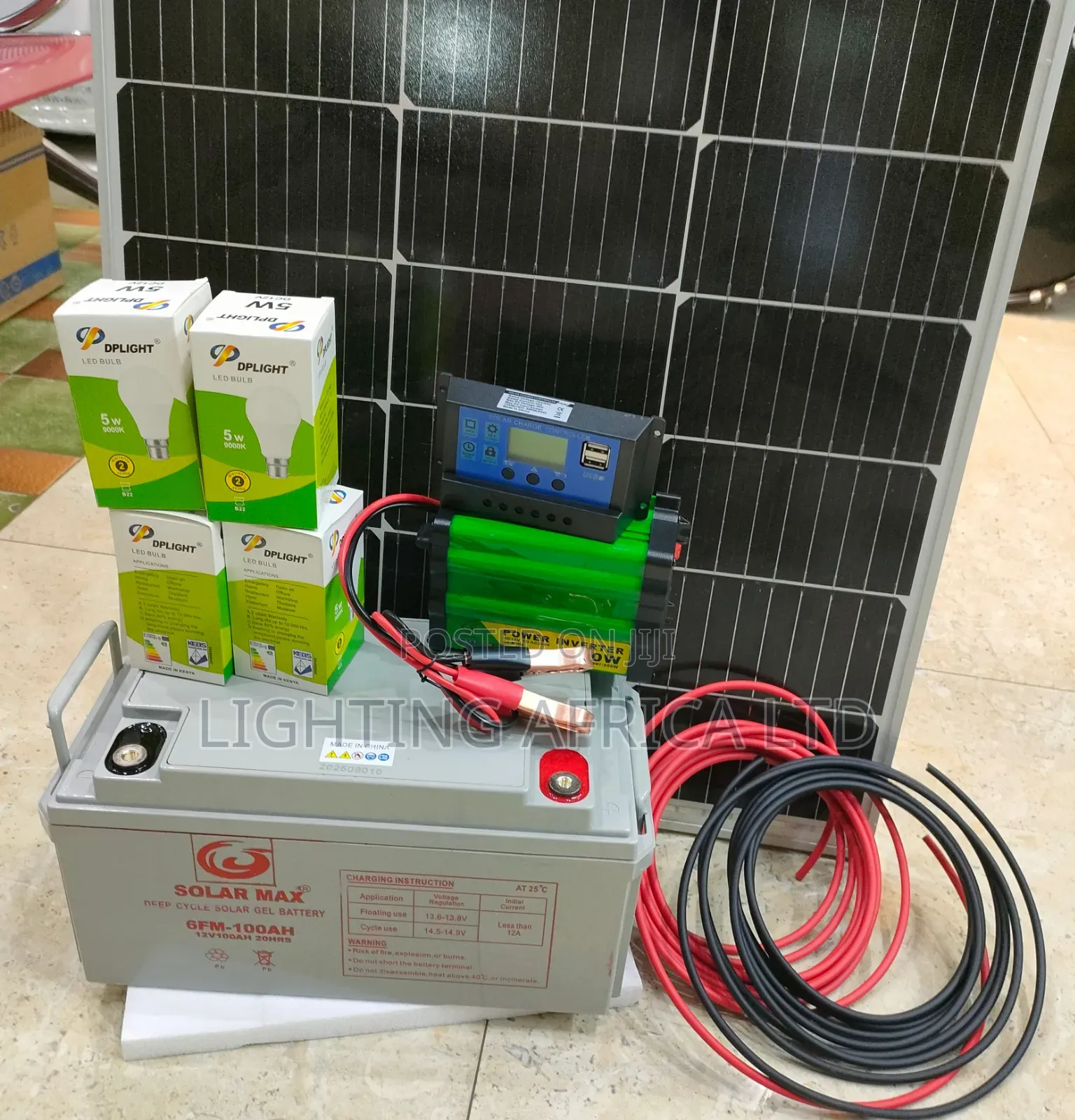 120 Watts Solar System- 100ah Battery - 300w Inverter - 20a Controller