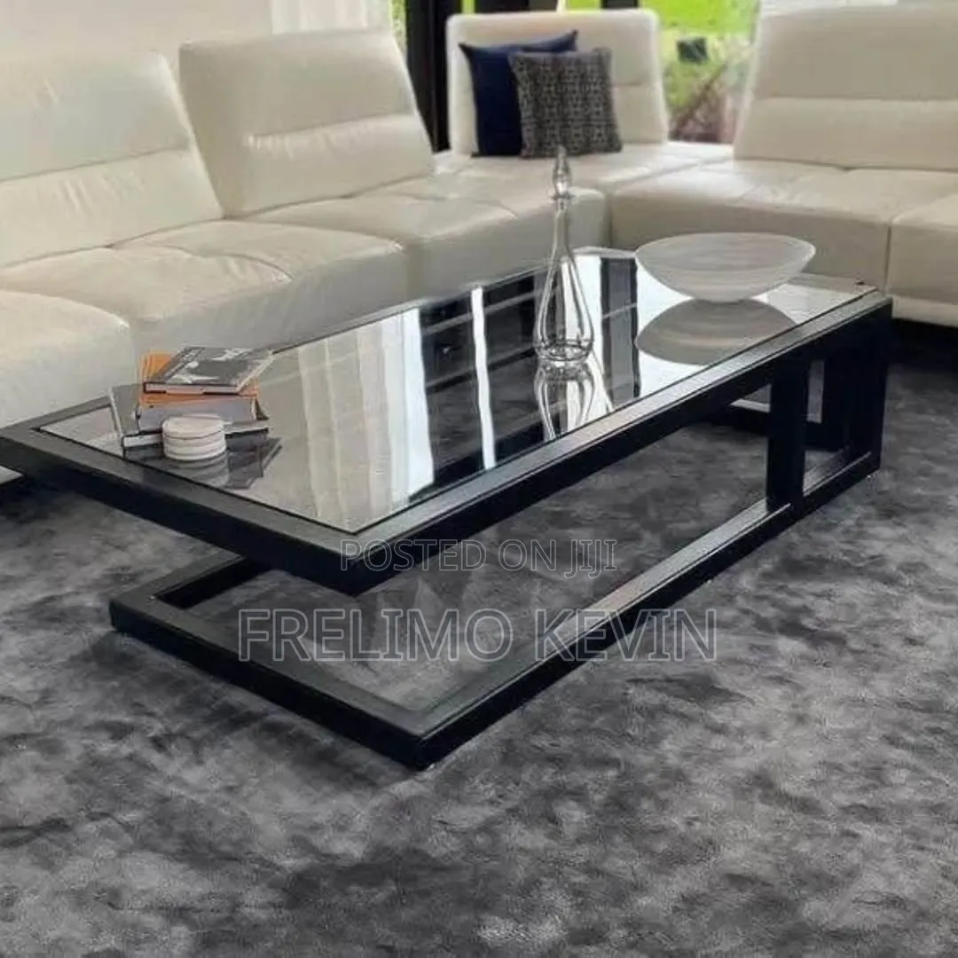 Elegant Black Metal Frame Glass Coffee Table