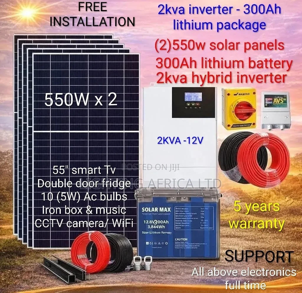 2kva Inverter - 300ah Lithium Battery - (2)550w Solar Home Full Kit