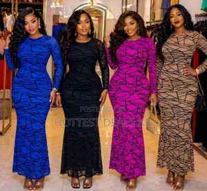Long-Sleeved Geometric Print Maxi Dresses