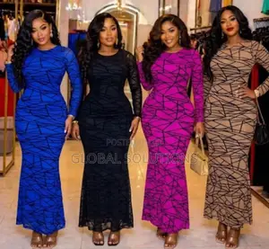 Long-Sleeved Geometric Print Maxi Dresses