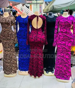 Long-Sleeved Geometric Print Maxi Dresses