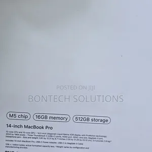 New Laptop Apple MacBook Pro 2025 M5 16GB Apple M5 SSD 512GB