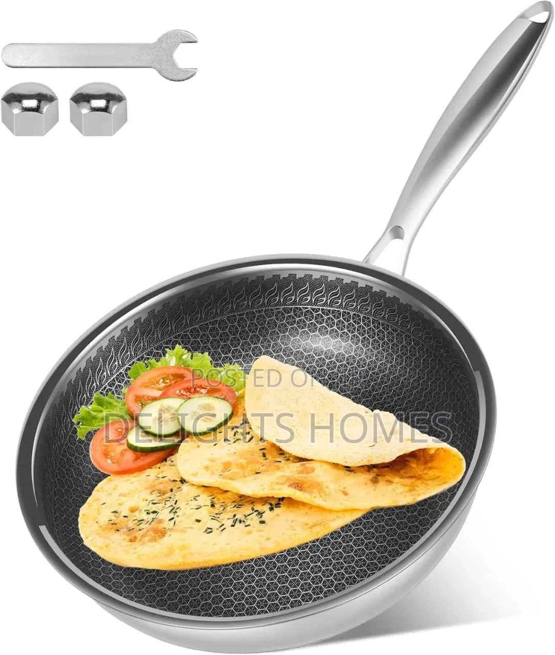Laser Etched Hexagonal Surface 3 Ply Fry Pan - Stainless Steel -Pa