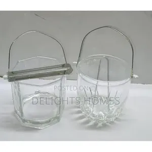 1l Heavy Glass Ice Cube Bucket Stainless Steel Handle-Pa