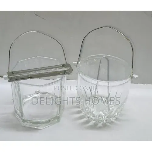 1l Heavy Glass Ice Cube Bucket Stainless Steel Handle-Pa