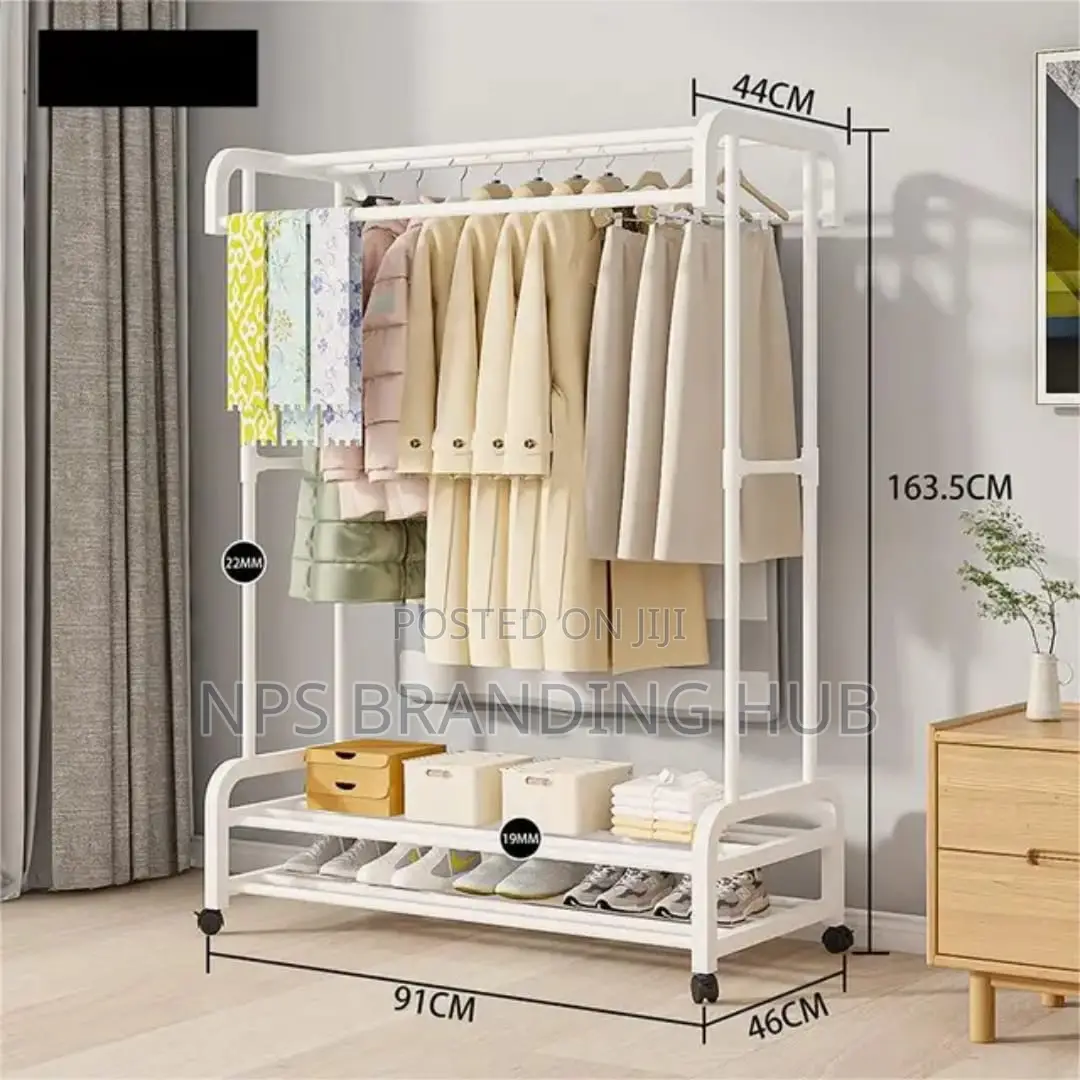 Double Pole Wheeled Multifunctional Clothes Drying Rack (Stda