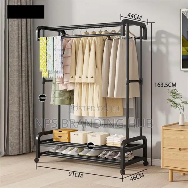 Double Pole Wheeled Multifunctional Clothes Drying Rack (Stda - thumbnail 5
