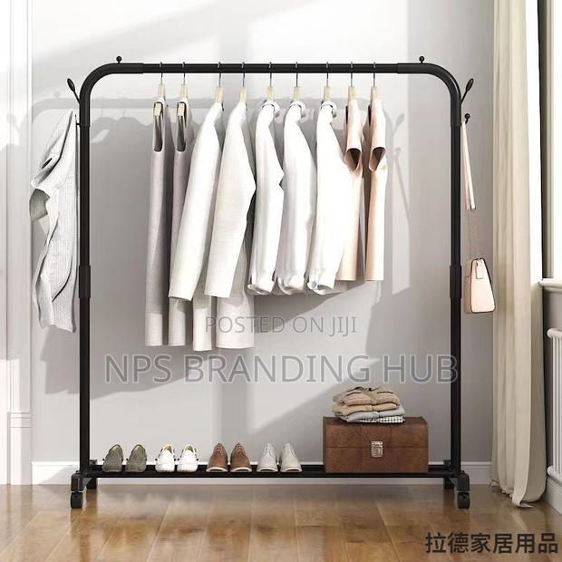 Single Pole Standing Iron Cloth Drying Rack With Under Shoe Rack (Stda - thumbnail 2