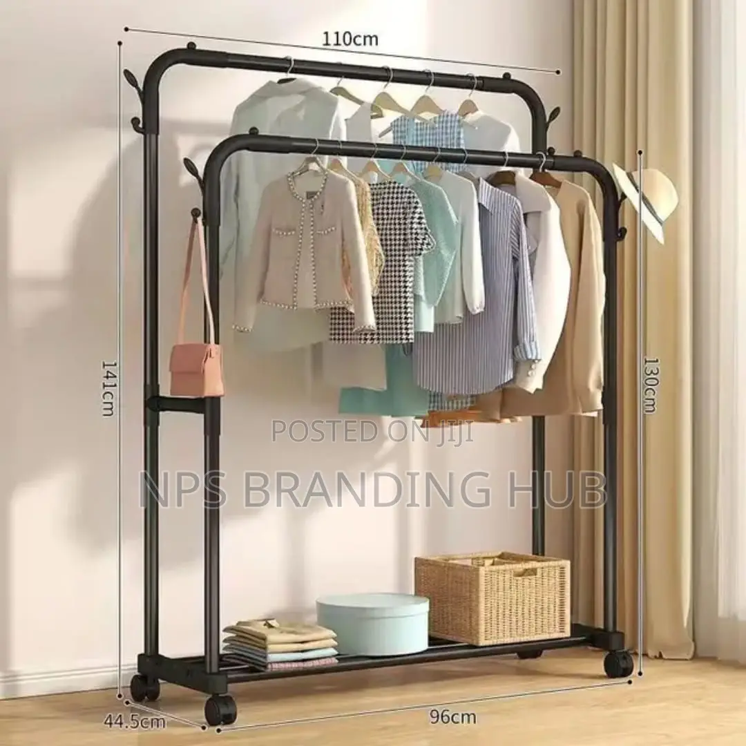 Double Pole Wheeled Cloth Rack With a Bottom Shoe Rack(Stda)