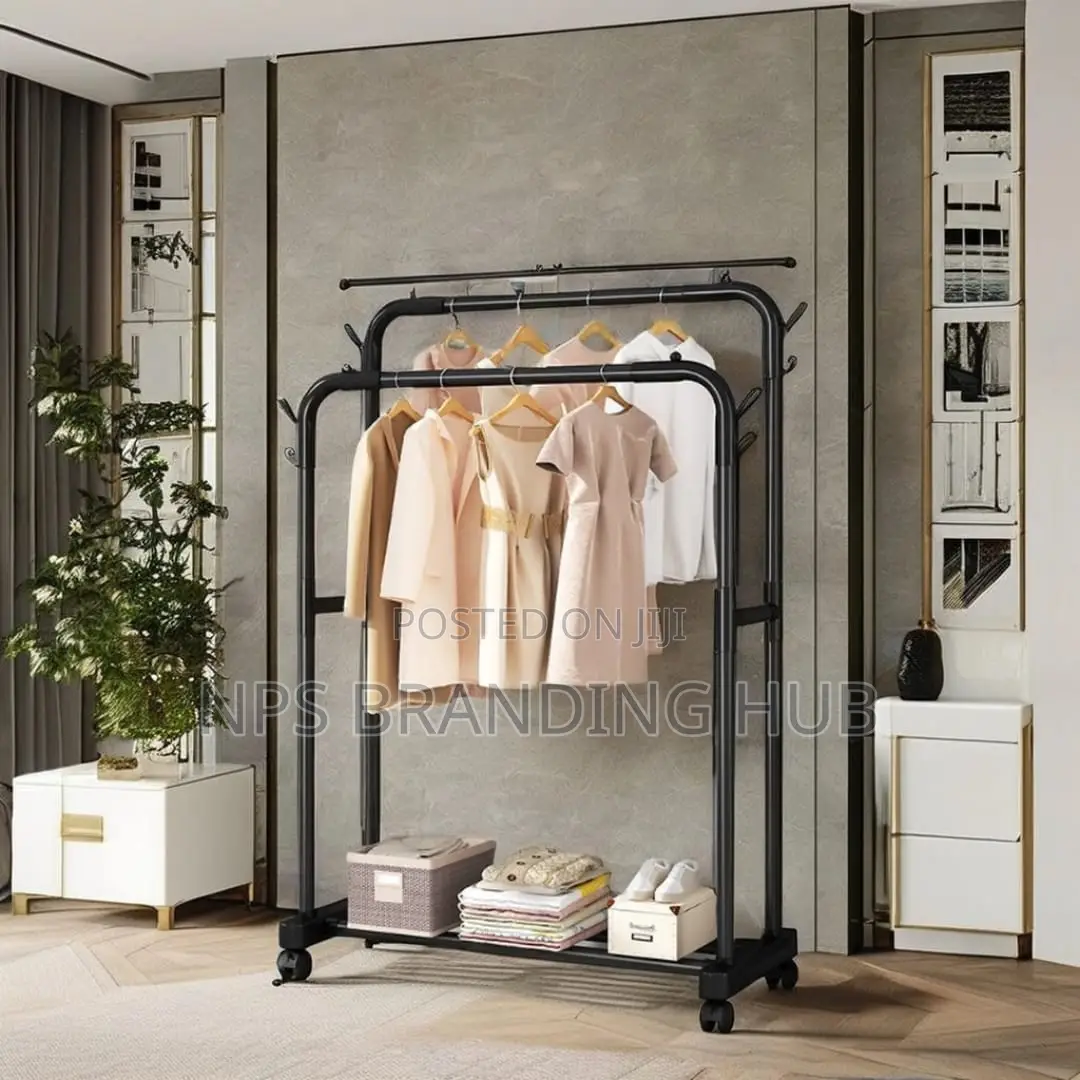 Double Pole Wheeled Cloth Rack With a Bottom Shoe Rack(Stda)